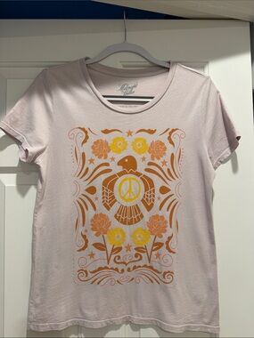 Lavender Tee with Orange & Yellow Peace Bird Graphic